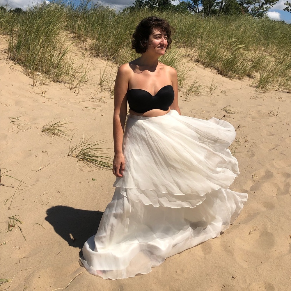 Watters Ivory Silk Organza Layered Skirt Feminine